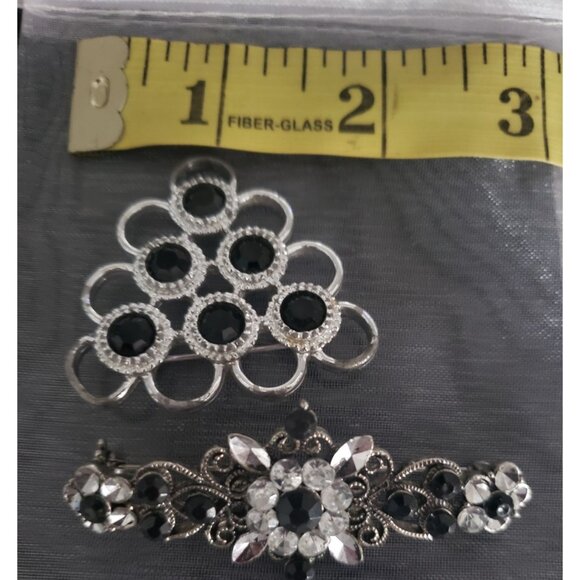 Vintage Sarah Coventry Silver Tone Black Rhinestone Brooch & Bonus Brooch - Picture 14 of 14